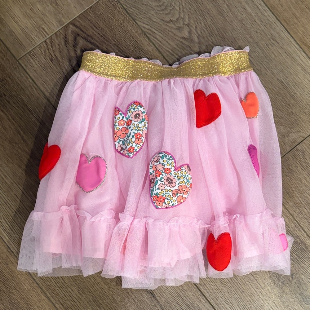 Mini Boden Pink Skirt with Heart Appliqués